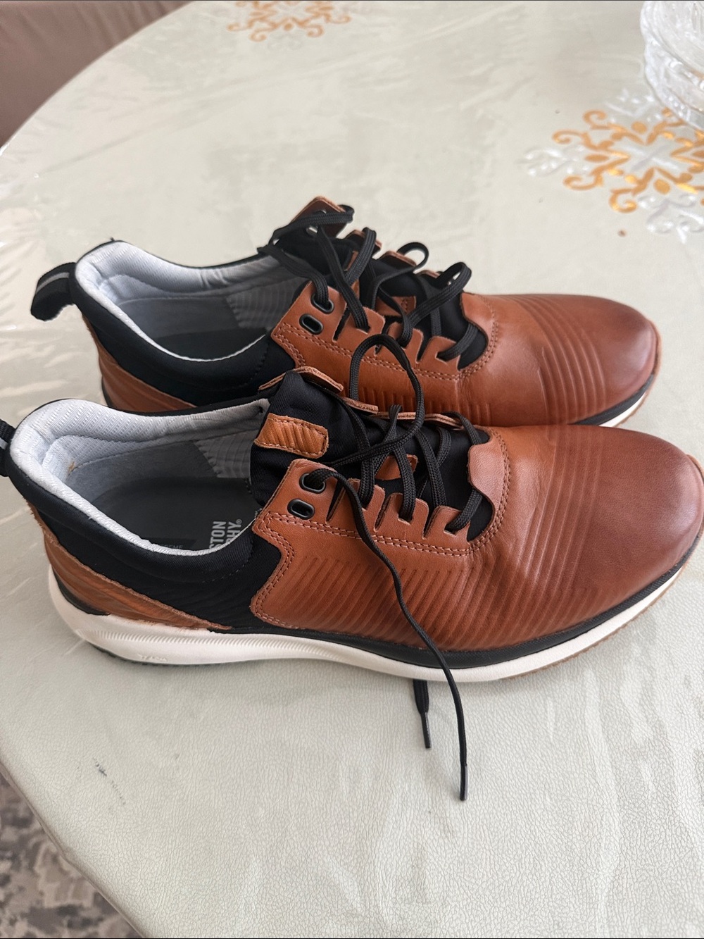 Johnston & Murphy Brown and Black Leather-Trim Sneakers